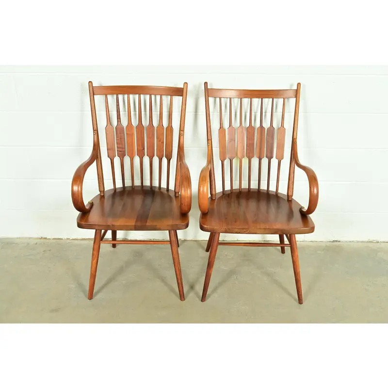 Kipp Stewart for Drexel Declaration Sculpted Walnut Armchairs, Pair - Image 2