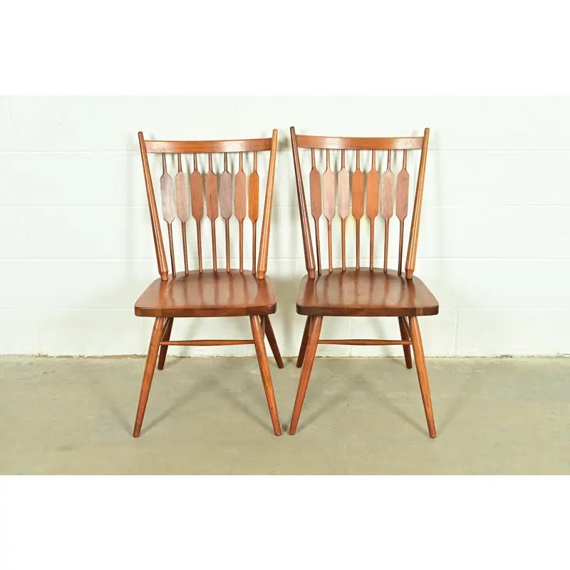 Kipp Stewart for Drexel Declaration Sculpted Walnut Side Chairs or Dining Chairs, Pair - Image 2