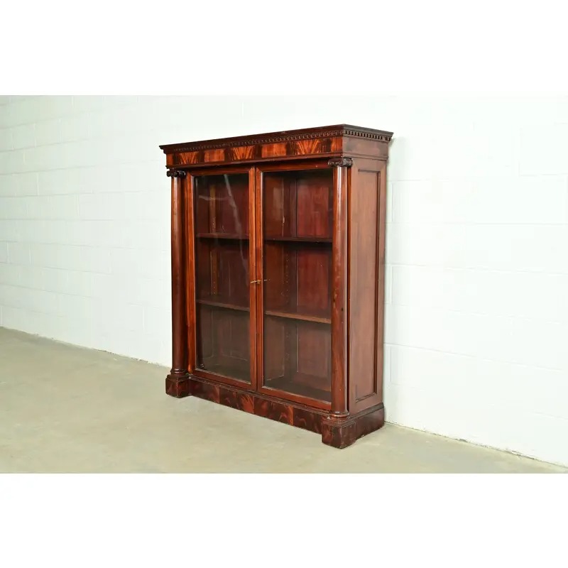 R. J. Horner Style American Empire Flame Mahogany Glass Front Double Bookcase, Circa 1880s - Image 2