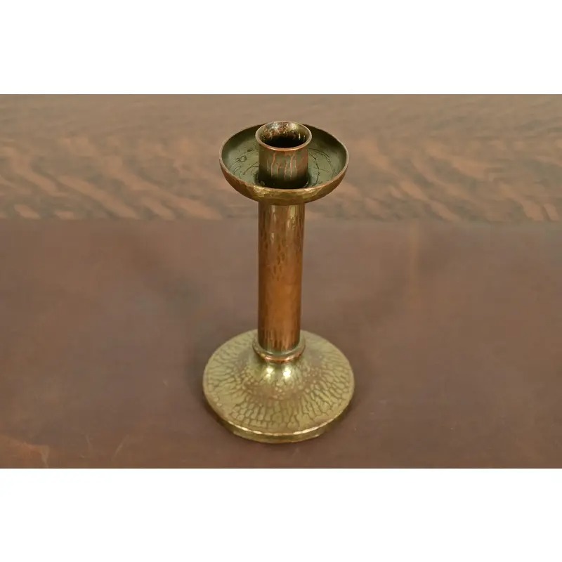 Roycroft Arts & Crafts Brass Finished Hammered Copper Candlestick - Image 2
