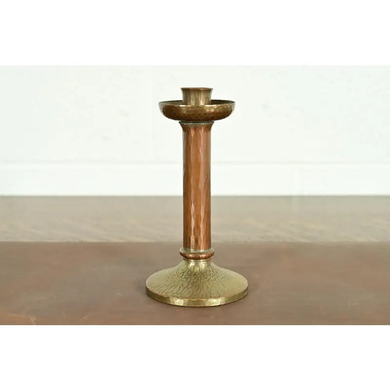 Roycroft Arts & Crafts Brass Finished Hammered Copper Candlestick - Image 2