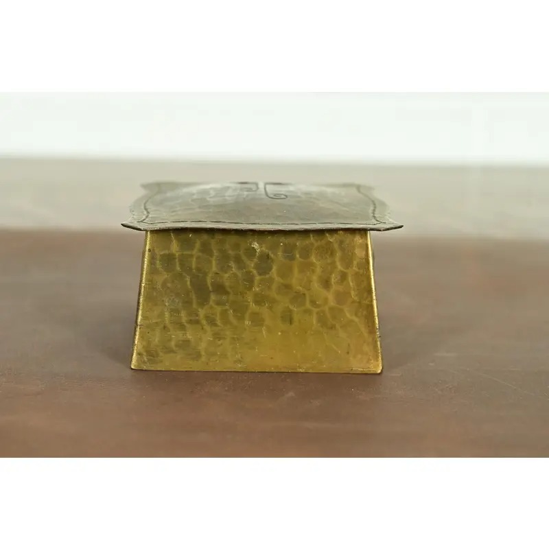 Roycroft Arts & Crafts Hammered Brass Over Copper Inkwell - Image 2