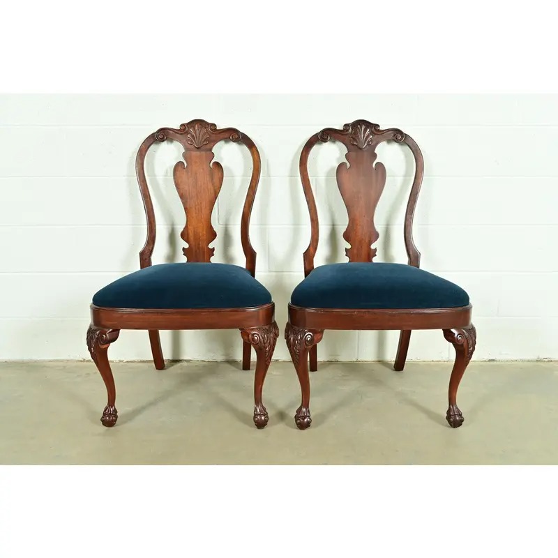 Smith & Watson Georgian Carved Mahogany Side Chairs or Dining Chairs, Pair - Image 2