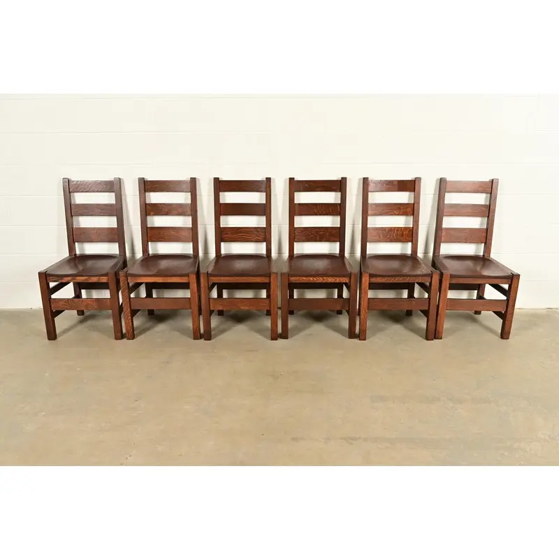 Stickley Brothers Antique Mission Oak Arts & Crafts Ladder Back Dining Chairs, Newly Refinished - Image 2