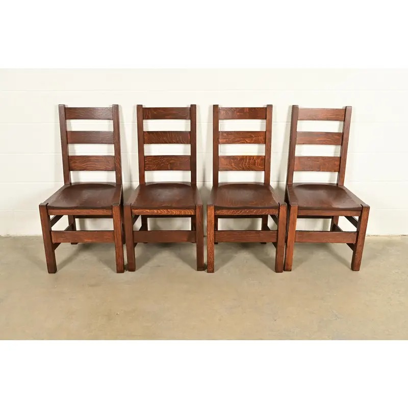 Stickley Brothers Antique Mission Oak Arts & Crafts Ladder Back Dining Chairs, Newly Refinished - Image 2