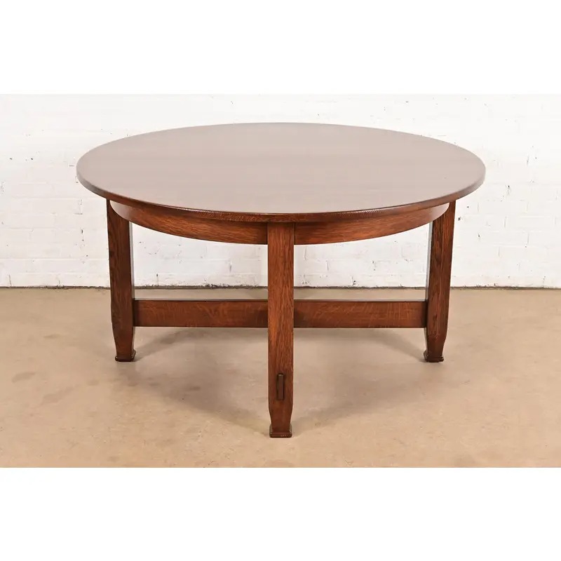 Stickley Brothers Antique Mission Oak Arts & Crafts Round Dining Table, Newly Refinished - Image 2