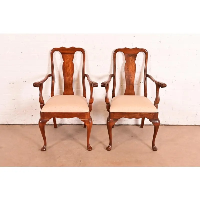Stickley Queen Anne Carved Solid Cherry Wood Armchairs, Pair - Image 2