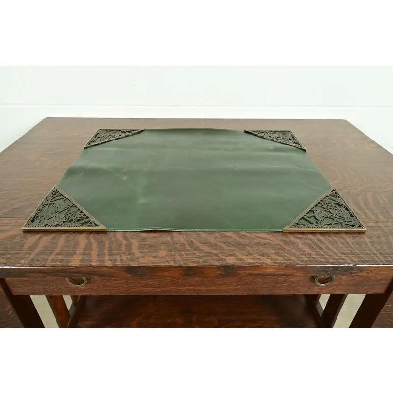 Tiffany Studios New York Grapevine Bronze Blotter Corners With Leather Desk Blotter - Image 2