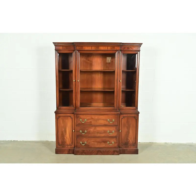 White Furniture Georgian Flame Mahogany Breakfront Bookcase Cabinet, Circa 1960s - Image 2