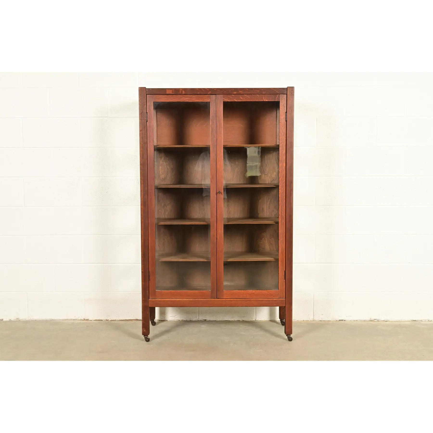 Stickley Brothers Style Antique Mission Oak Arts & Crafts Bookcase Cabinet, Circa 1910 - Image 2