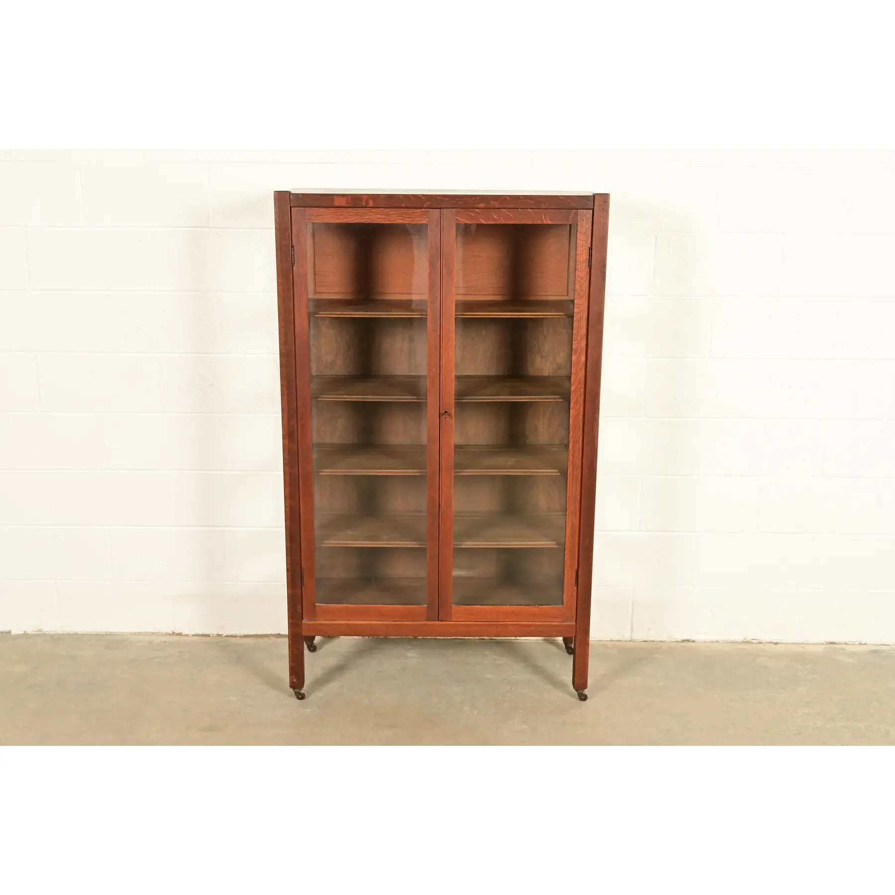 Stickley Brothers Style Antique Mission Oak Arts & Crafts Bookcase Cabinet, Circa 1910 - Image 3
