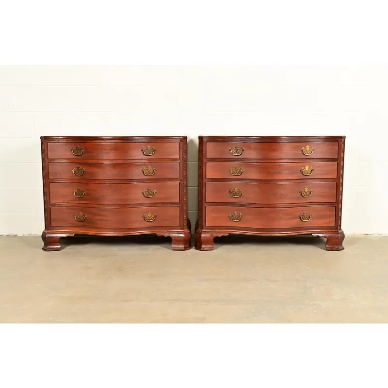 Baker Furniture Historic Charleston Chippendale Carved Mahogany Serpentine Front Dresser Chests, Pair - Image 3