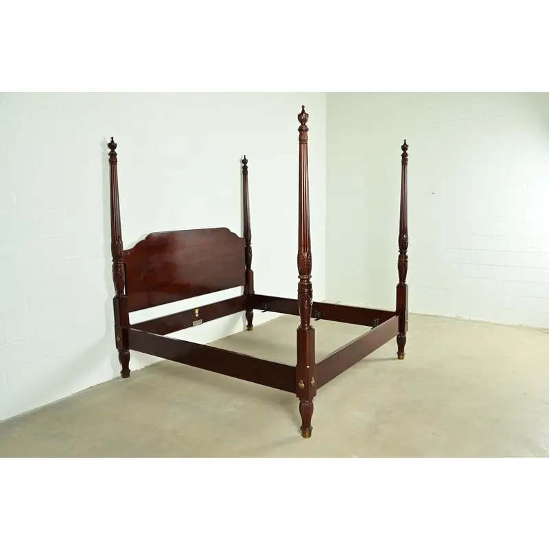 Baker Furniture Historic Charleston Collection Georgian Carved Mahogany King Size Poster Bed - Image 3