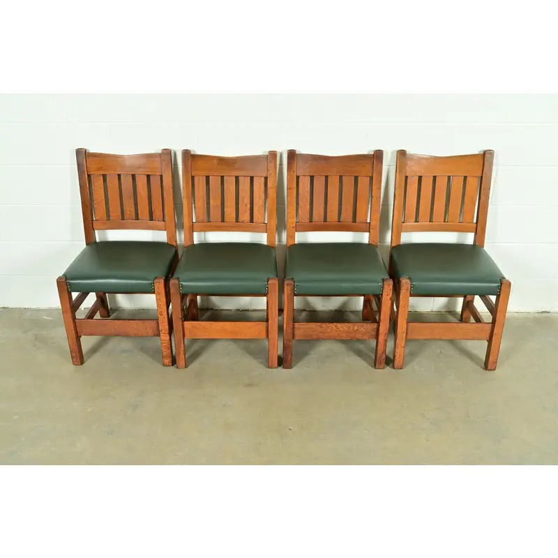 Gustav Stickley Antique Mission Oak Arts & Crafts Dining Chairs, Set of Four - Image 3
