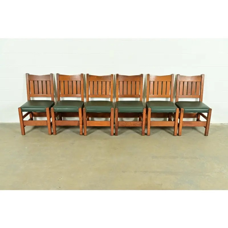 Gustav Stickley Antique Mission Oak Arts & Crafts Dining Chairs, Set of Six - Image 2