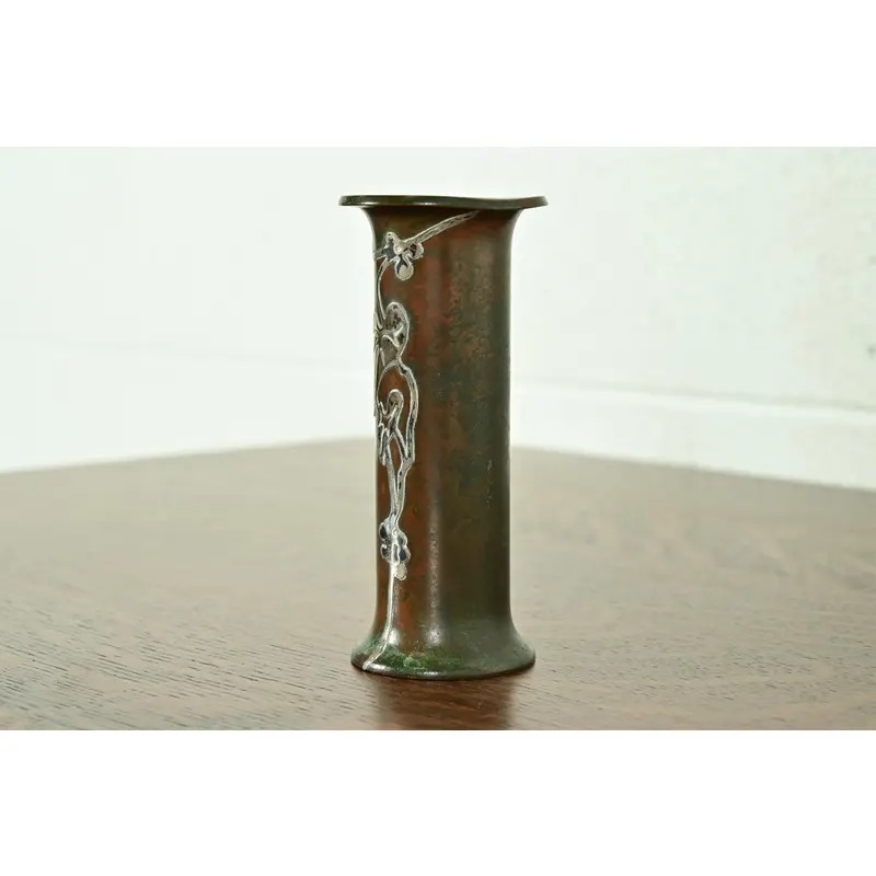Heintz Style Arts & Crafts Sterling Silver on Bronze Vase - Image 3