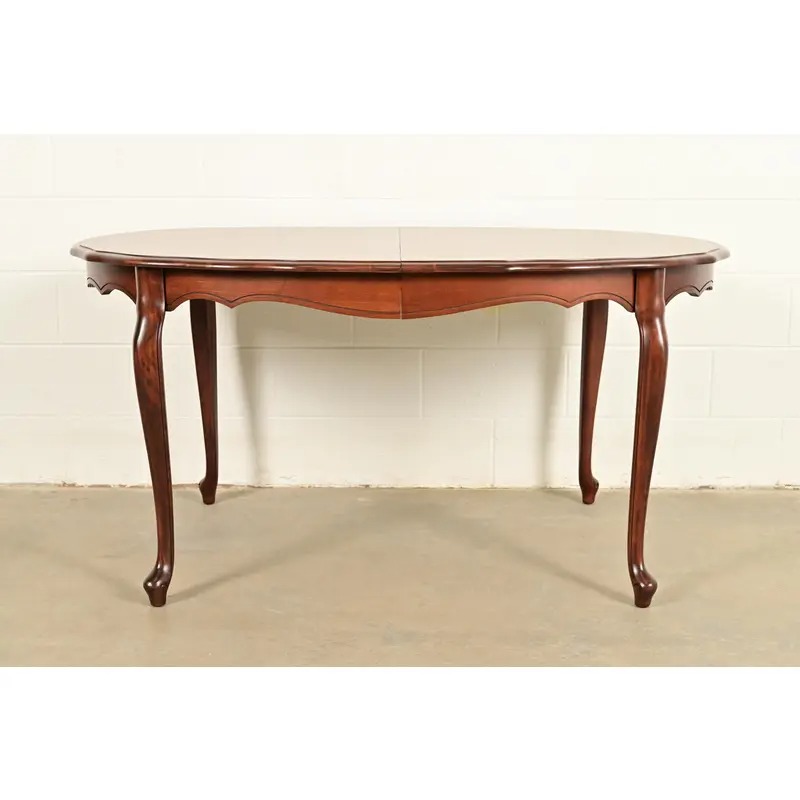 Kindel Furniture French Provincial Louis XV Carved Cherry Wood Extension Dining Table, Newly Refinished - Image 3