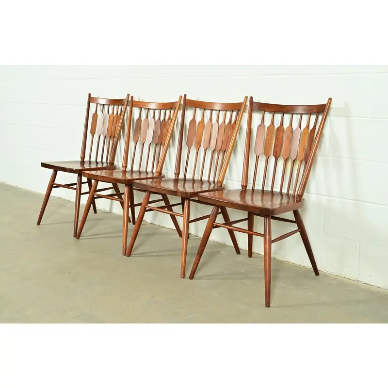 Kipp Stewart for Drexel Declaration Sculpted Walnut Dining Chairs, Set of Four - Image 3