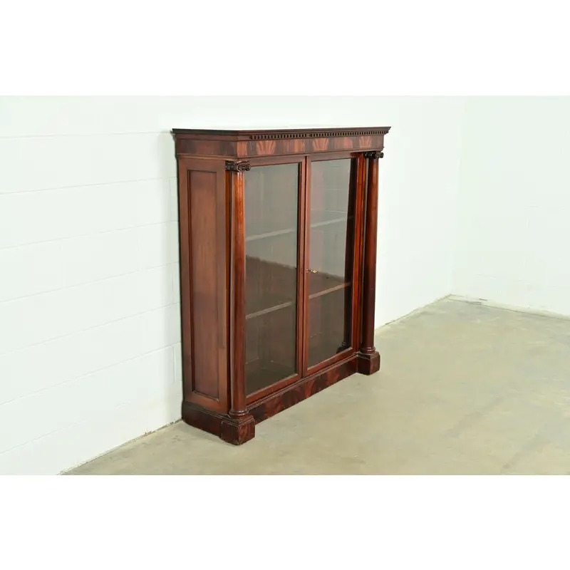 R. J. Horner Style American Empire Flame Mahogany Glass Front Double Bookcase, Circa 1880s - Image 3