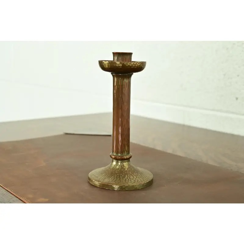 Roycroft Arts & Crafts Brass Finished Hammered Copper Candlestick - Image 3