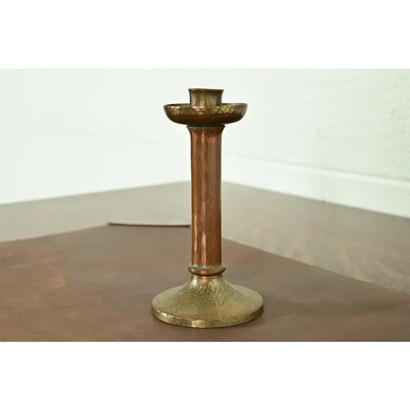 Roycroft Arts & Crafts Brass Finished Hammered Copper Candlestick - Image 3