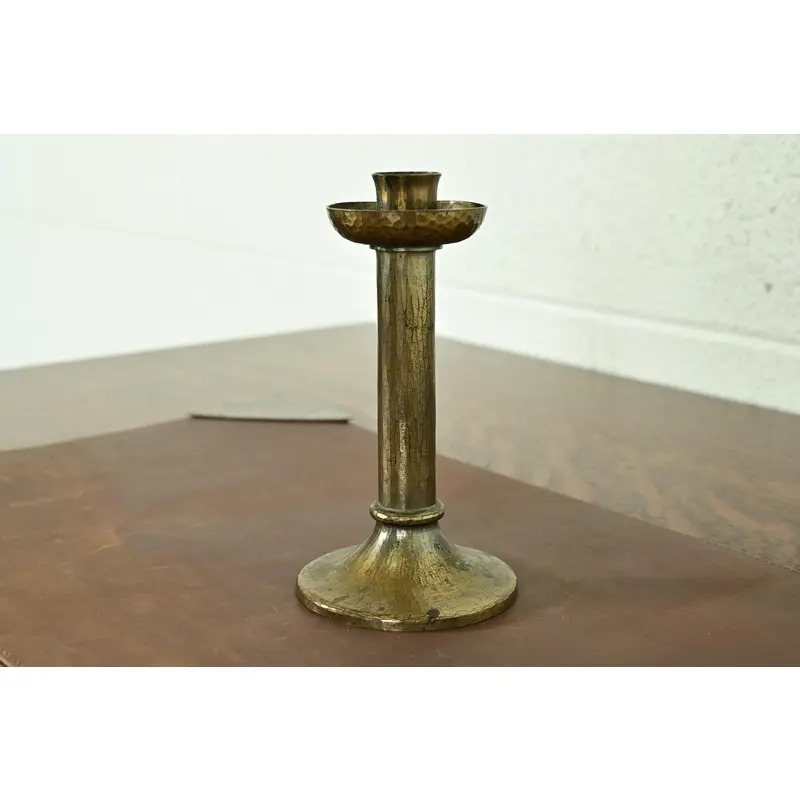 Roycroft Arts & Crafts Brass Finished Hammered Copper Candlestick - Image 3