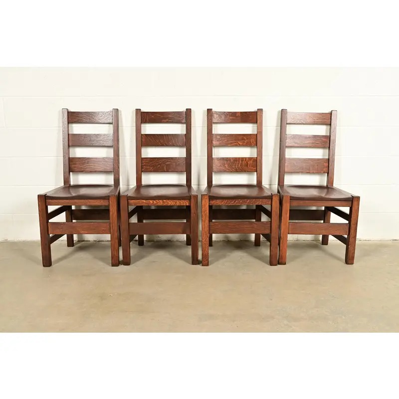 Stickley Brothers Antique Mission Oak Arts & Crafts Ladder Back Dining Chairs, Newly Refinished - Image 3