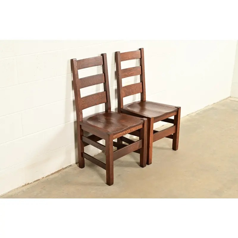 Stickley Brothers Antique Mission Oak Arts & Crafts Ladder Back Side Chairs or Dining Chairs, Newly Refinished - Image 3
