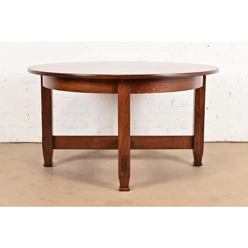 Stickley Brothers Antique Mission Oak Arts & Crafts Round Dining Table, Newly Refinished - Image 3