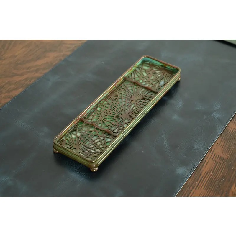 Tiffany Studios New York Pine Needle Bronze and Favrile Slag Glass Pen Tray - Image 3
