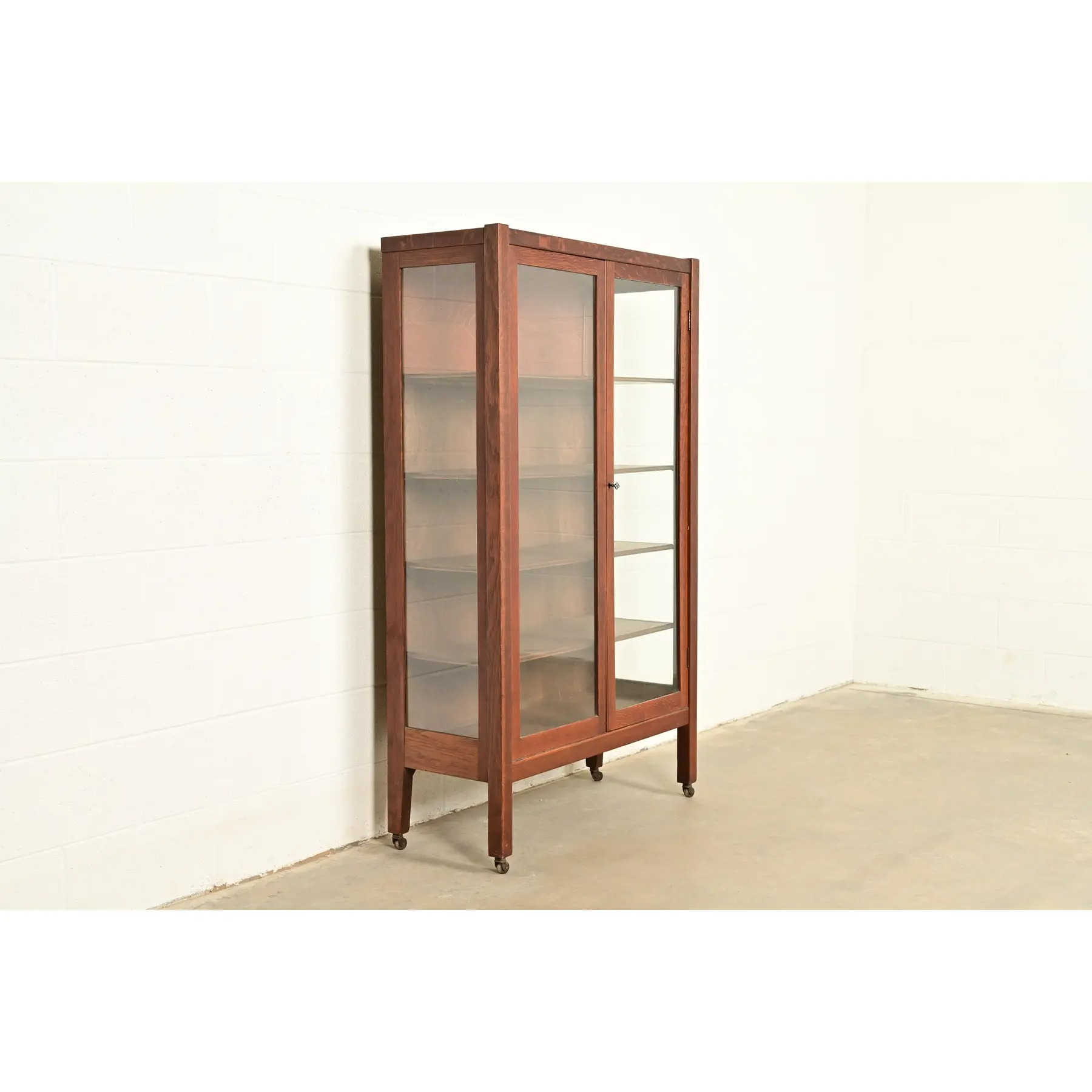 Stickley Brothers Style Antique Mission Oak Arts & Crafts Bookcase Cabinet, Circa 1910 - Image 4