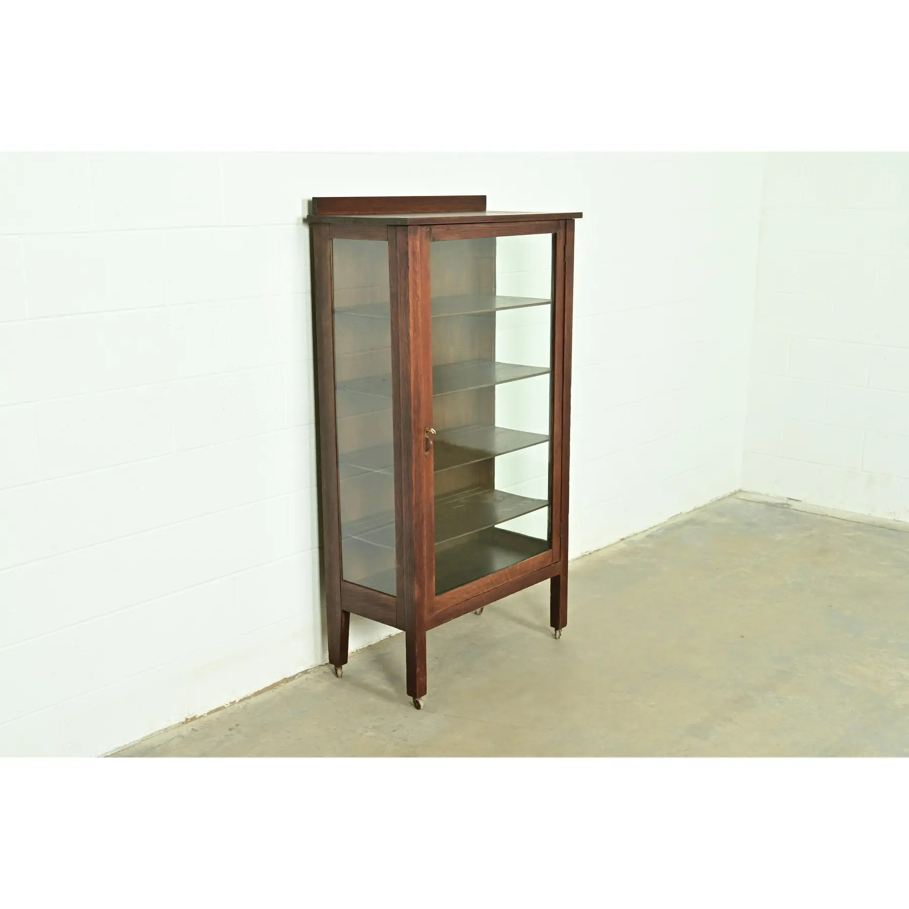 Limbert Style Antique Mission Oak Arts & Crafts Bookcase or China Cabinet, Circa 1910