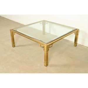 Mastercraft Hollywood Regency Greek Key Brass and Glass Cocktail Table, 1970s