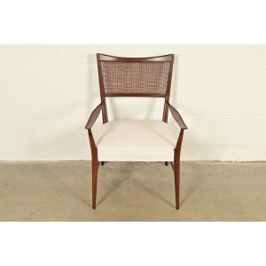 Paul McCobb Irwin Collection Mid-Century Modern Sculpted Walnut Cane Back Armchair, Newly Refinished