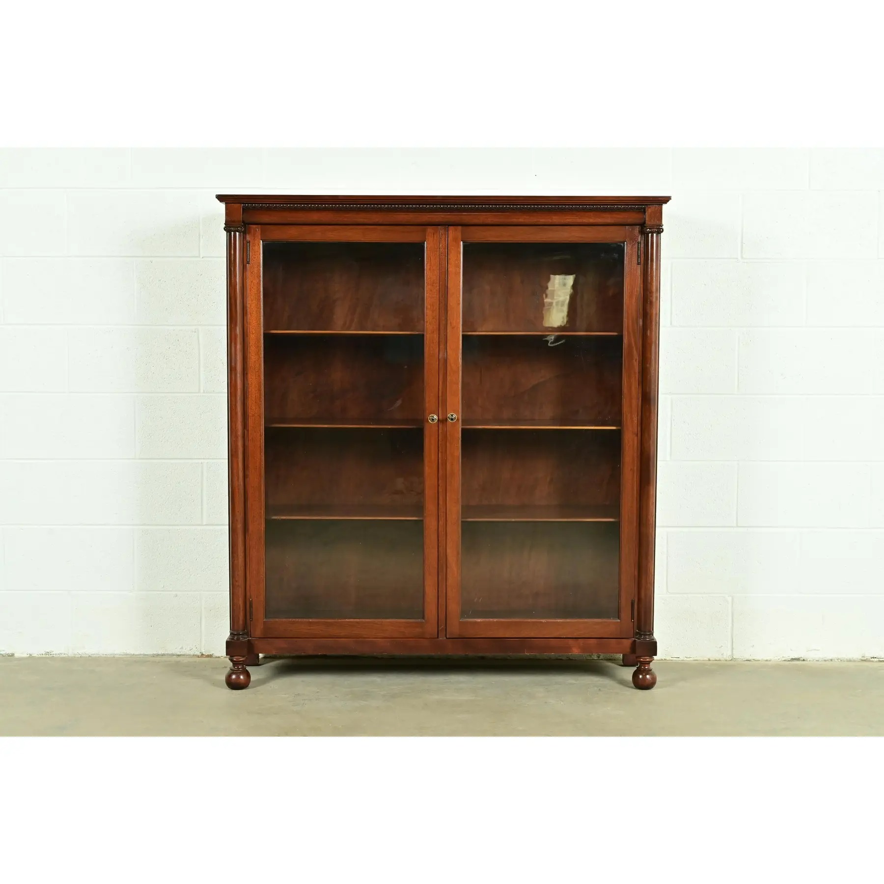 R. J. Horner Style Antique American Empire Carved Mahogany Glass Front Double Bookcase, Circa 1890s - Image 2