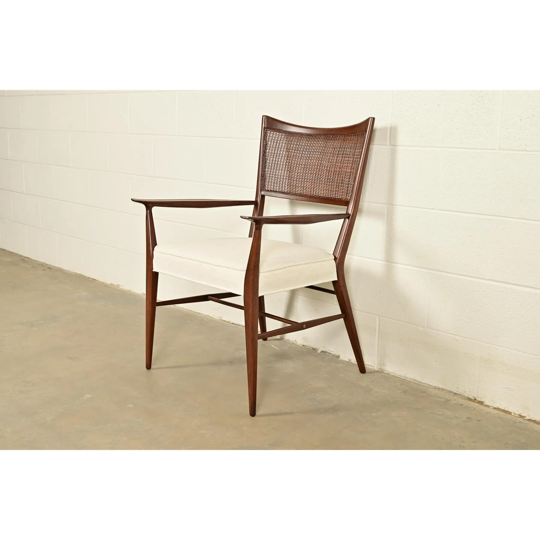 Paul McCobb Irwin Collection Mid-Century Modern Sculpted Walnut Cane Back Armchair, Newly Refinished - Image 3