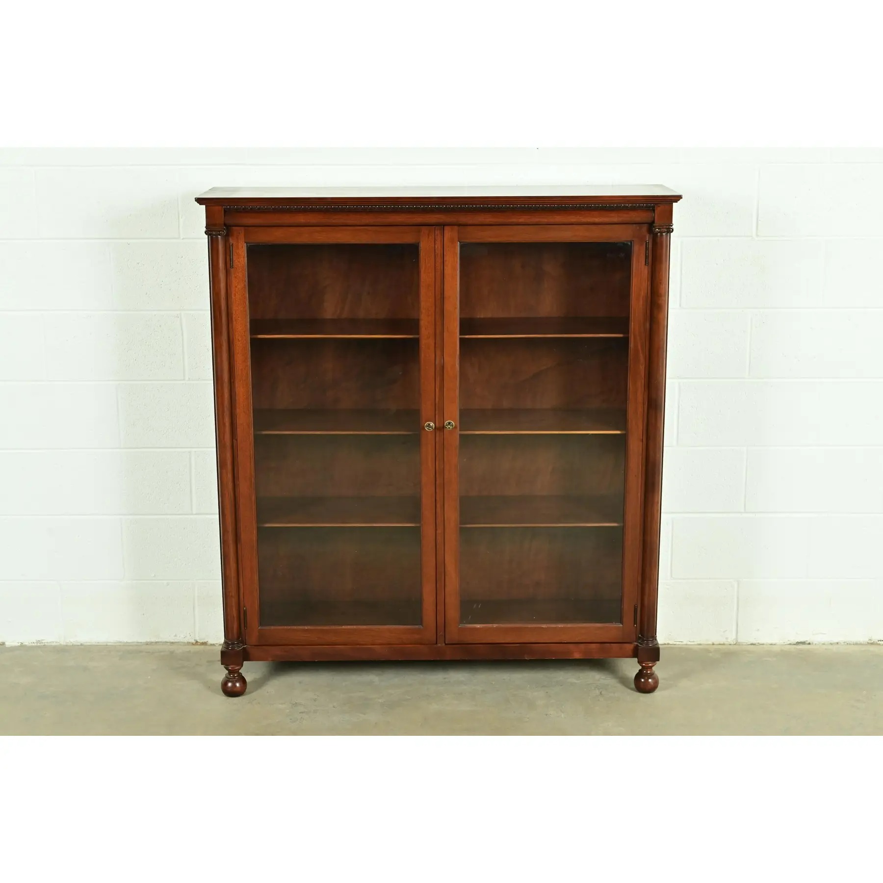 R. J. Horner Style Antique American Empire Carved Mahogany Glass Front Double Bookcase, Circa 1890s - Image 3