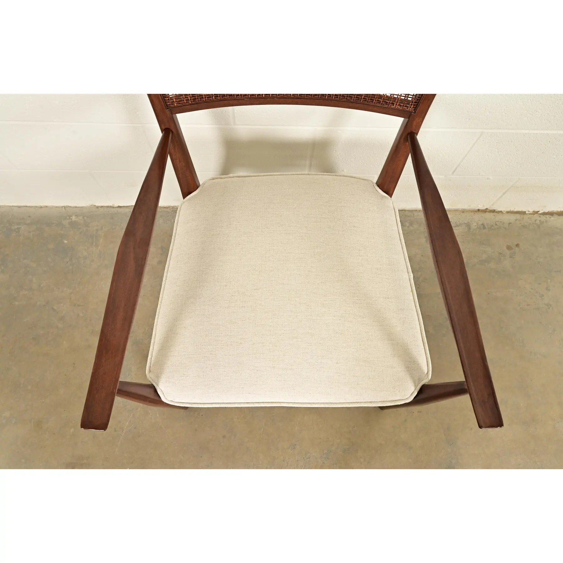 Paul McCobb Irwin Collection Mid-Century Modern Sculpted Walnut Cane Back Armchairs, Newly Refinished - Image 7