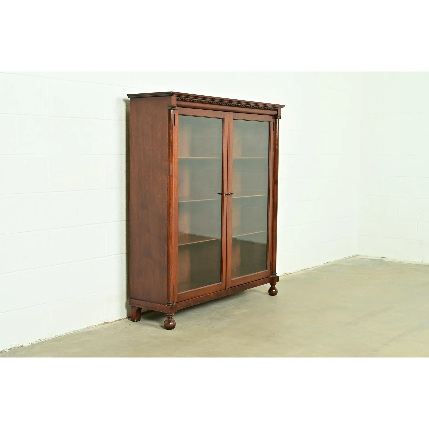 R. J. Horner Style Antique American Empire Carved Mahogany Glass Front Double Bookcase, Circa 1890s - Image 4