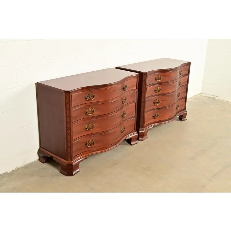 Baker Furniture Historic Charleston Chippendale Carved Mahogany Serpentine Front Dresser Chests, Pair - Image 4
