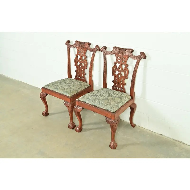 Baker Furniture Style Chippendale Carved Mahogany Side Chairs or Dining Chairs, Pair - Image 4