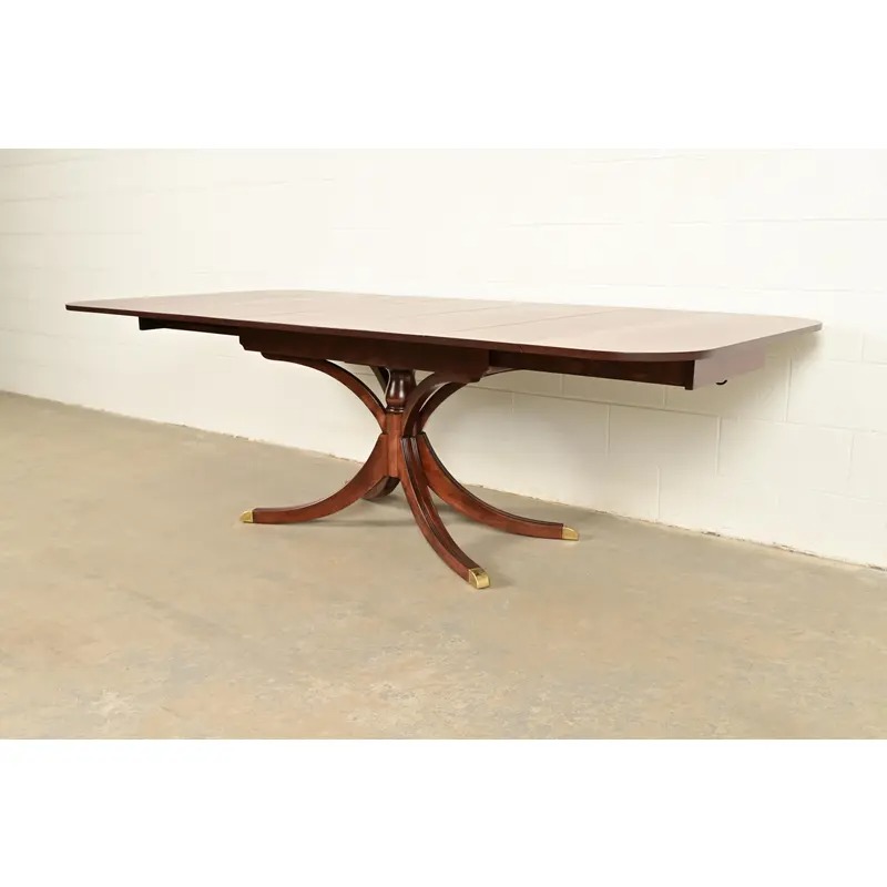 Baker Furniture Style Georgian Mahogany Pedestal Extension Dining Table, Newly Refinished - Image 4