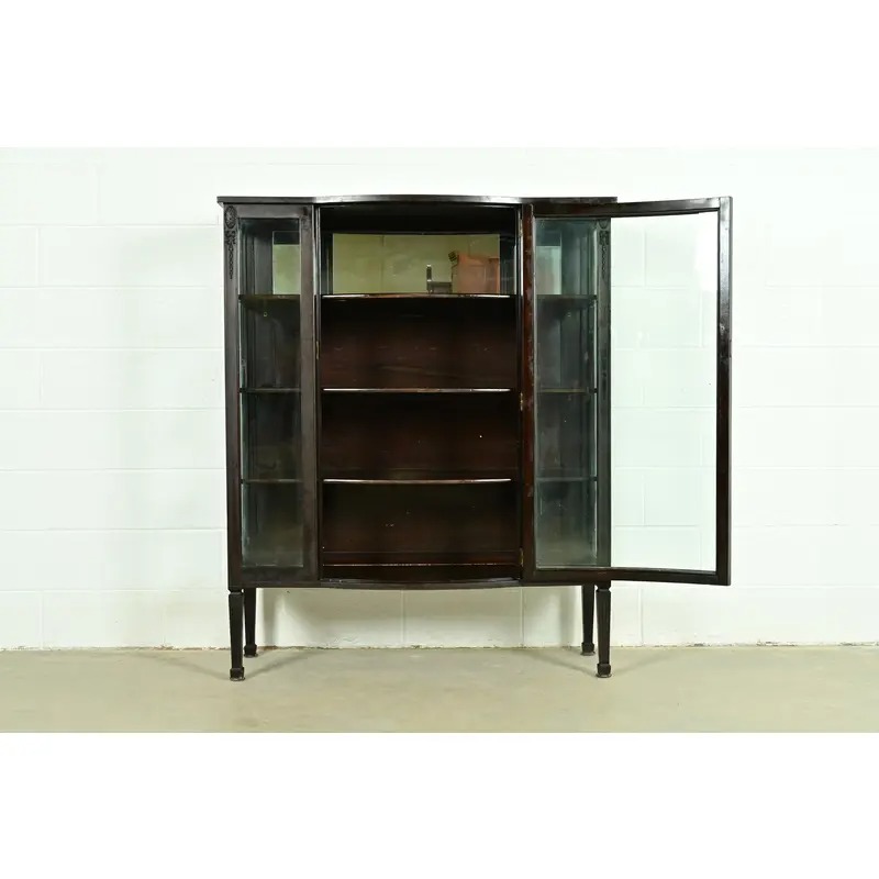 Berkey & Gay Style Antique French Regency Louis XVI Carved Mahogany Bookcase or Display Cabinet, Circa 1900 - Image 4