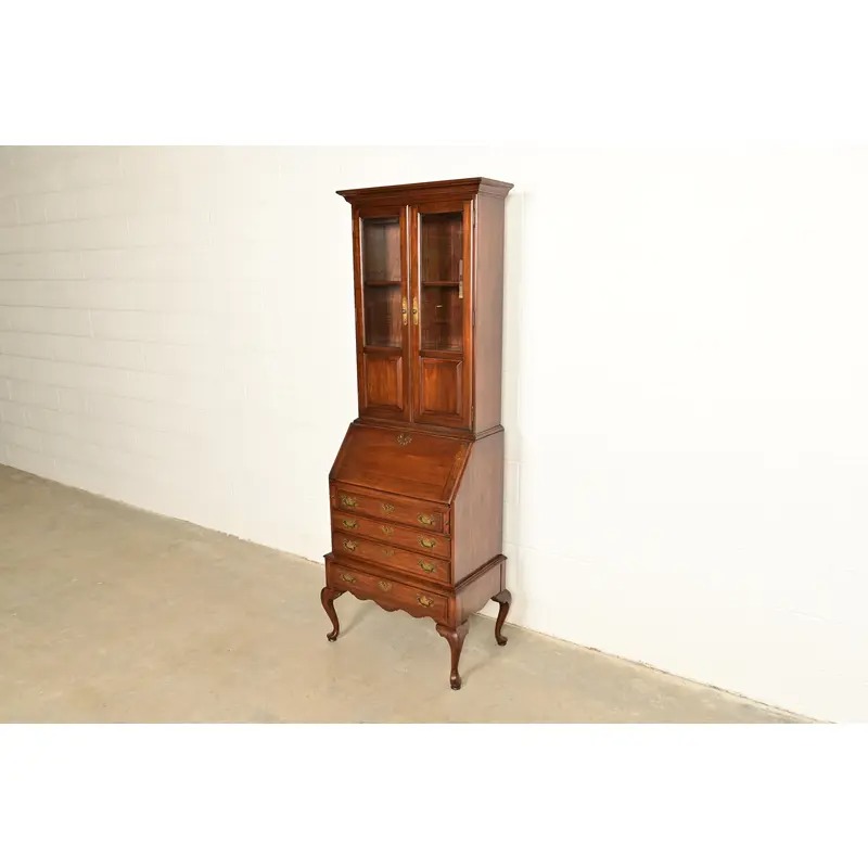 Ethan Allen Georgian Cherry Wood Bureau With Drop Front Secretary Desk and Bookcase Hutch, Circa 1970s - Image 4