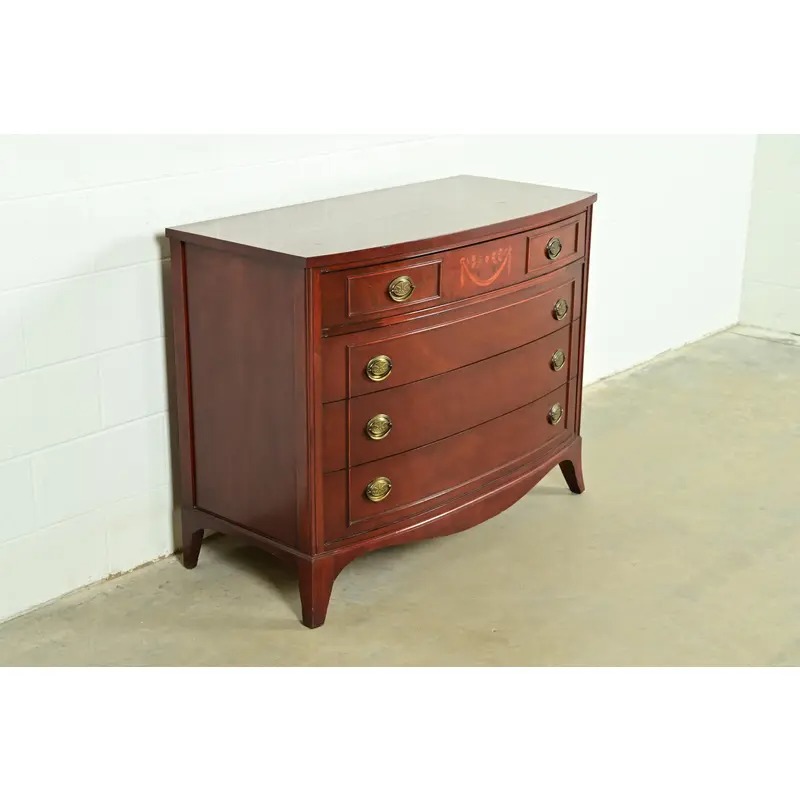 Federal Inlaid Mahogany Bow Front Dresser Chest by National Furniture, Circa 1960s - Image 4