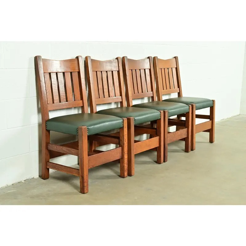 Gustav Stickley Antique Mission Oak Arts & Crafts Dining Chairs, Set of Four - Image 4