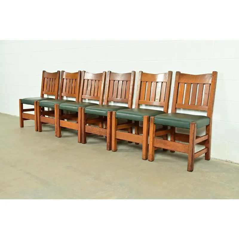 Gustav Stickley Antique Mission Oak Arts & Crafts Dining Chairs, Set of Six - Image 4