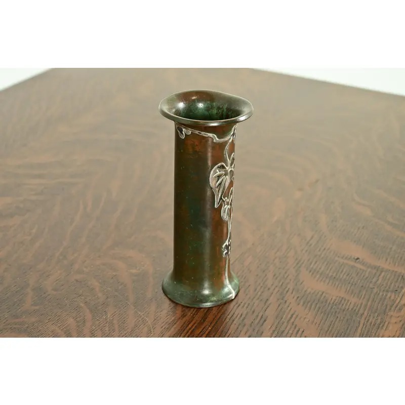Heintz Style Arts & Crafts Sterling Silver on Bronze Vase - Image 4