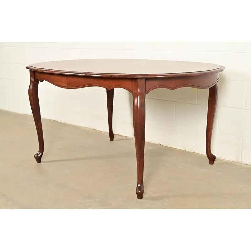 Kindel Furniture French Provincial Louis XV Carved Cherry Wood Extension Dining Table, Newly Refinished - Image 4