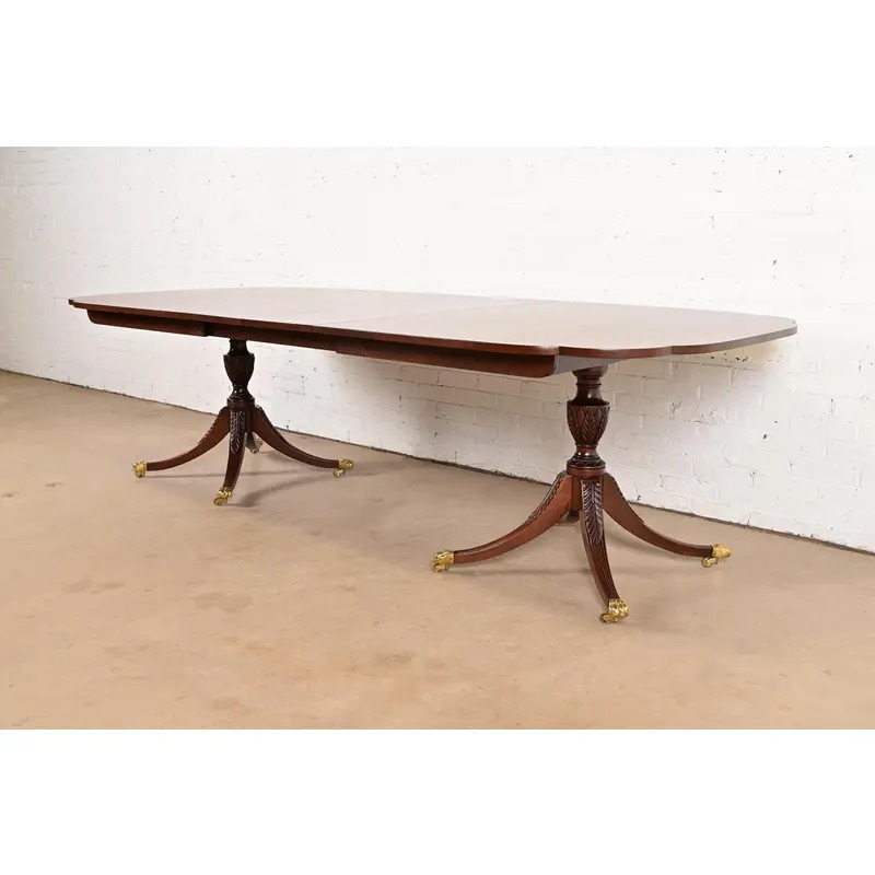 Kindel Furniture Georgian Mahogany Double Pedestal Extension Dining Table, Newly Refinished - Image 4